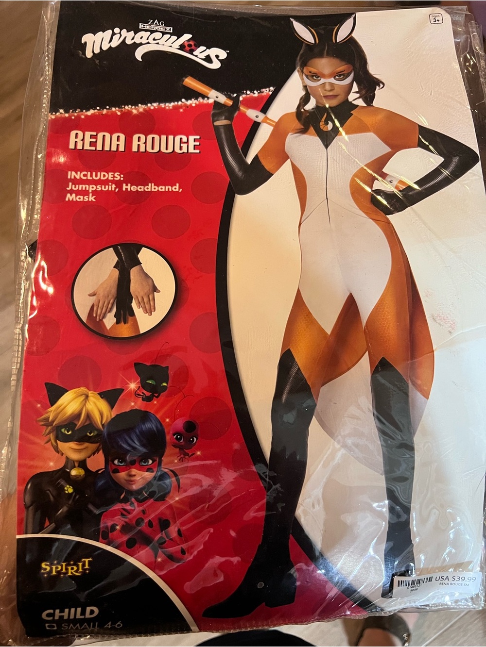 Miraculous Rena Rouge Superhero Costume Orange & Black Size Child Small 4-6
